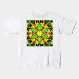 Psychedelic Hippie Flower Green Orange and Yellow Kids T-Shirt